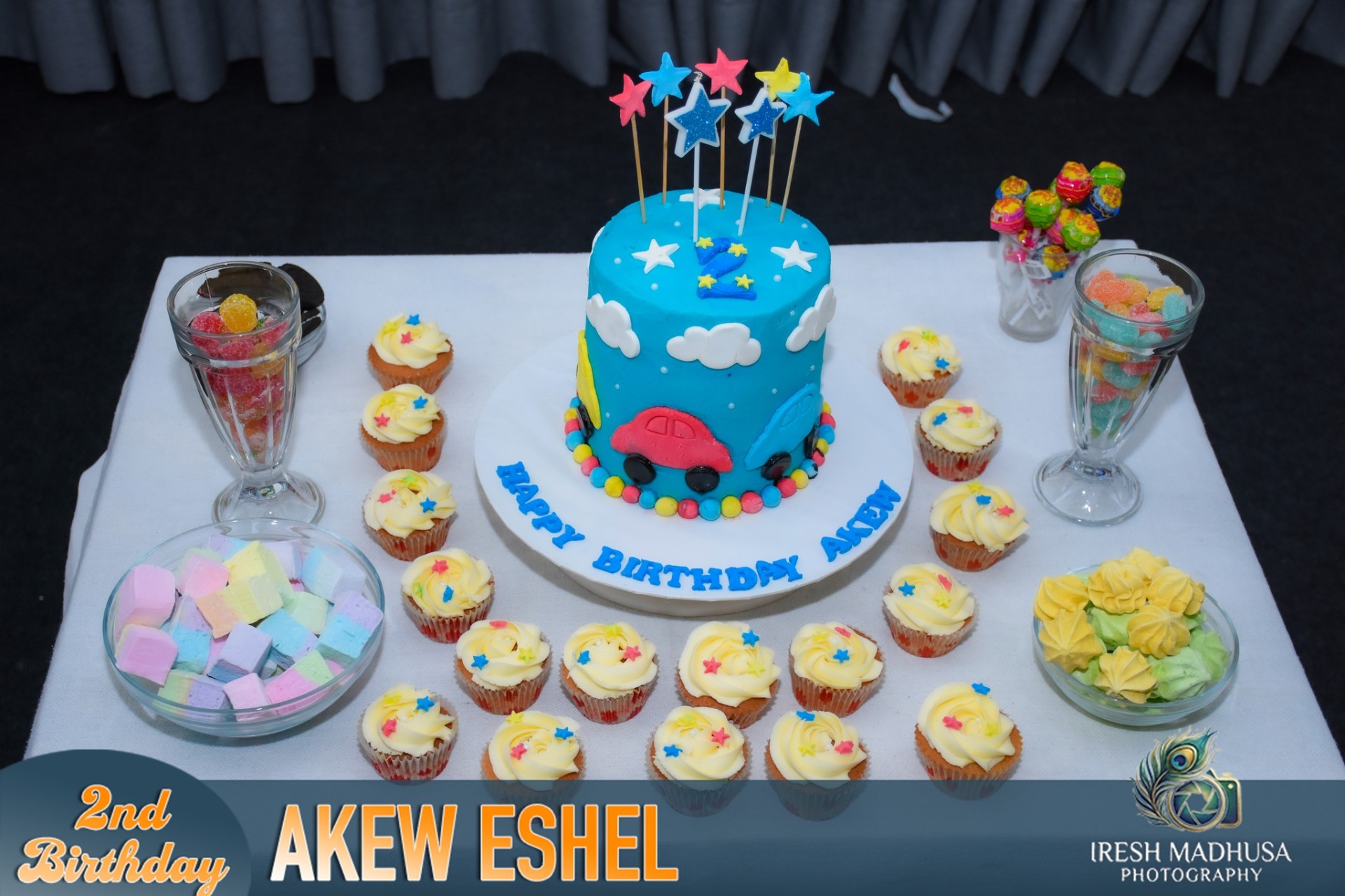 Birthday cake and sweet table setup