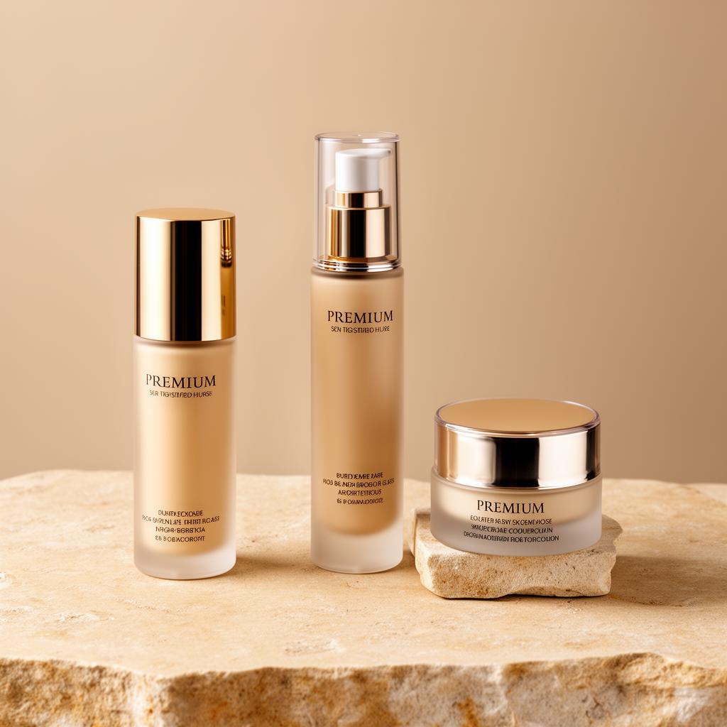 Skincare collection on stone display